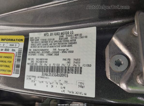 3LN6L2LU5GR600918 2016 LINCOLN MKZ HYBRID Gray Вид підкапотного простору
