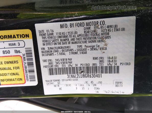 3LN6L2LU8GR630401 2016 LINCOLN MKZ HYBRID Black Շարժիչի բաժամունքի տեսք