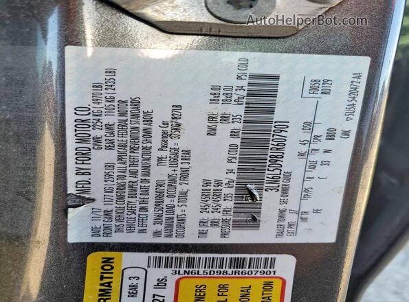 3LN6L5D98JR607901 2018 LINCOLN MKZ Gray Widok komory silnika