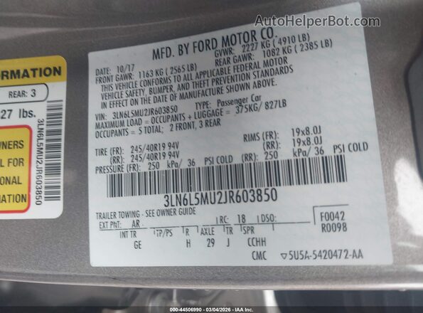 3LN6L5MU2JR603850 2018 LINCOLN MKZ HYBRID Tan Vista del compartimento del motor