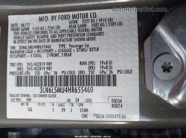 3LN6L5MU4HR655460 2017 LINCOLN MKZ HYBRID Gray Engine compartment view