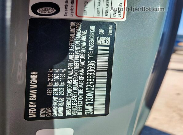 3MF13DM02R8E83696 2024 BMW M2 Silver Engine compartment view