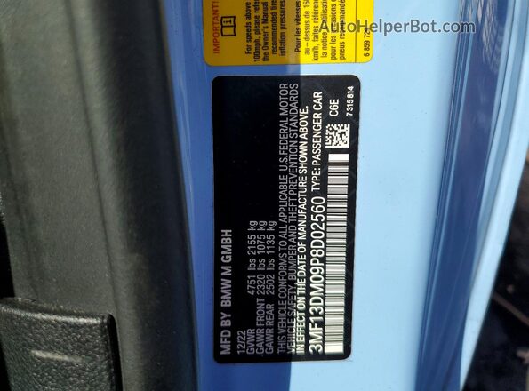 3MF13DM09P8D02560 2023 BMW M2 Blue Вид підкапотного простору