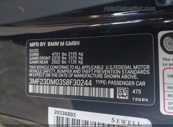 3MF23DM03S8F30244 2025 BMW M2 Black ძრავის განყოფილების ხედი