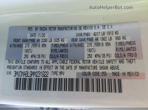 3MVDMABL9MM231922 2021 MAZDA CX-30 White Widok komory silnika