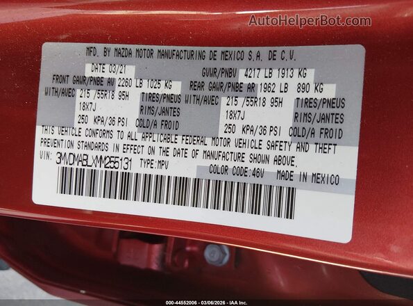 3MVDMABLXMM255131 2021 MAZDA CX-30 Red Vista del compartimento del motor