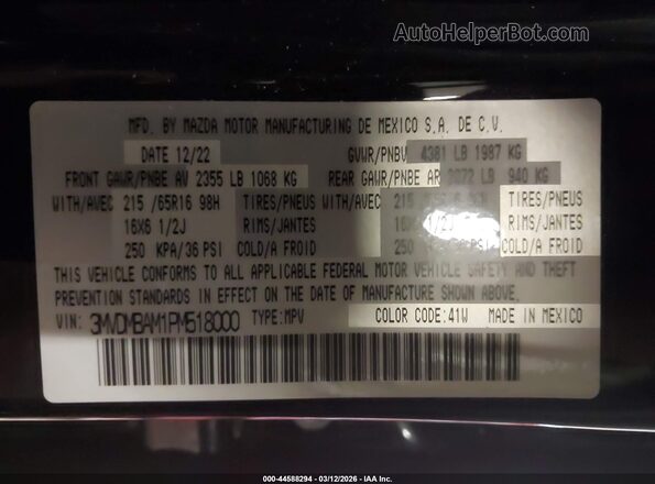 3MVDMBAM1PM518000 2023 MAZDA CX-30 Черный 