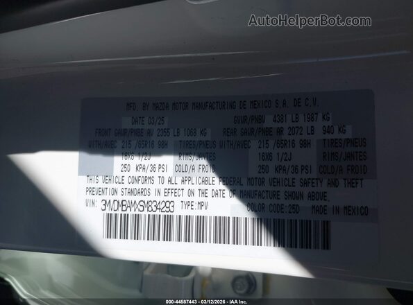 3MVDMBAMXSM834293 2025 MAZDA CX-30 White 