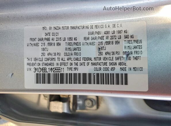 3MVDMBBL1MM255511 2021 MAZDA CX-30 Silver VIN sticker view