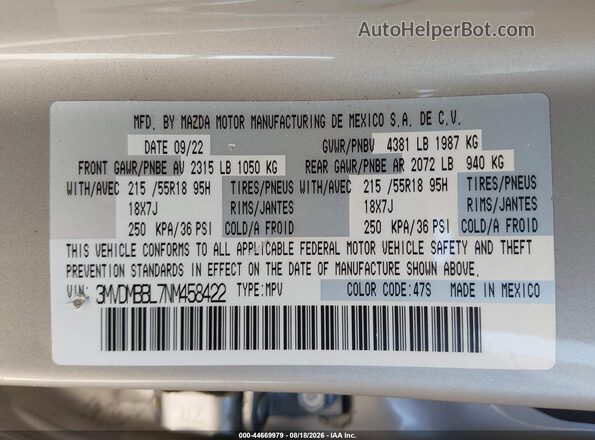 3MVDMBBL7NM458422 2022 MAZDA CX-30 Champagne Engine compartment view