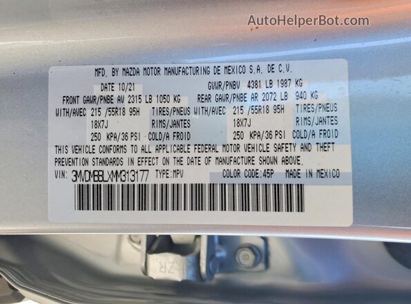 3MVDMBBLXMM313177 2021 MAZDA CX-30 Silver 