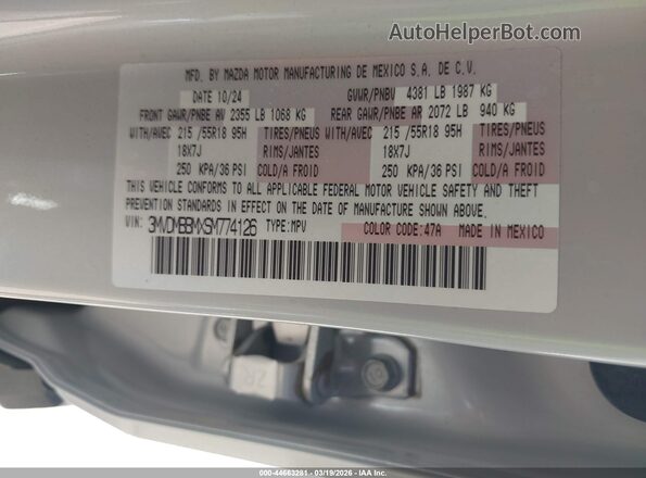 3MVDMBBMXSM774126 2025 MAZDA CX-30 White Engine compartment view