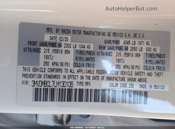 3MVDMBCL7LM130106 2020 MAZDA CX-30 White Widok komory silnika