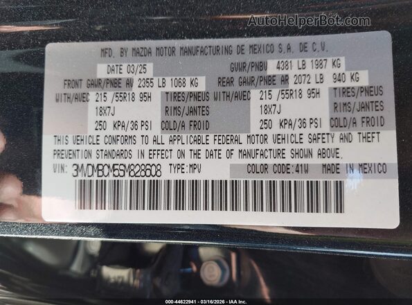 3MVDMBCM5SM828608 2025 MAZDA CX-30 Black Widok komory silnika