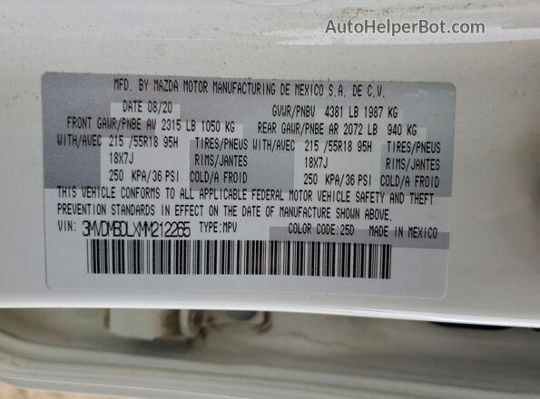 3MVDMBDLXMM212265 2021 MAZDA CX-30 White Вид підкапотного простору