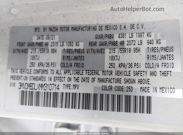 3MVDMBDLXMM310714 2021 MAZDA CX-30 White Вид підкапотного простору