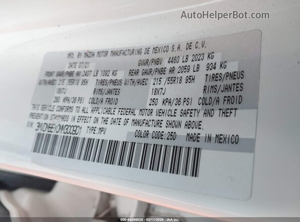 3MVDMBEY0MM300901 2021 MAZDA CX-30 White Vista del compartimento del motor