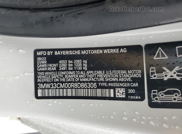 3MW33CM00R8D86306 2024 BMW 2 SERIES White Vista de la etiqueta del VIN