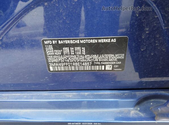 3MW49FF01R8E14857 2024 BMW M3 Blue Engine compartment view