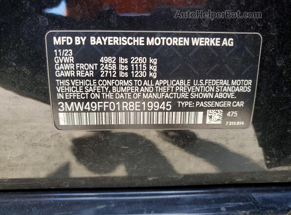 3MW49FF01R8E19945 2024 BMW M3 Black Vista del compartimento del motor