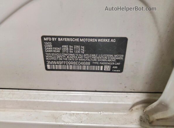3MW49FF09R8E04688 2024 BMW M3 White Вид підкапотного простору