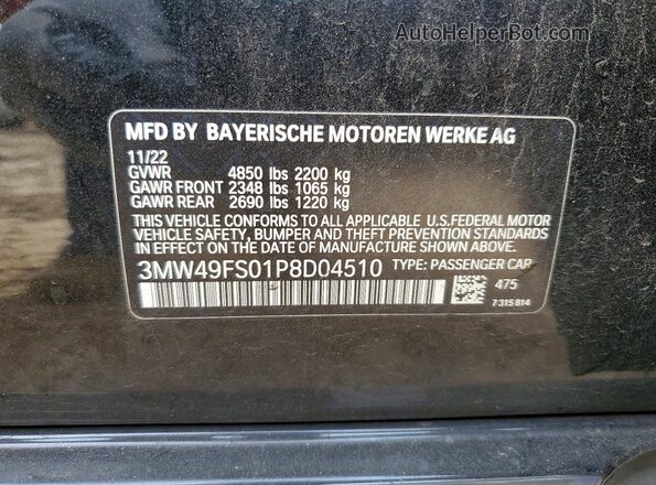 3MW49FS01P8D04510 2023 BMW M3 Black ძრავის განყოფილების ხედი
