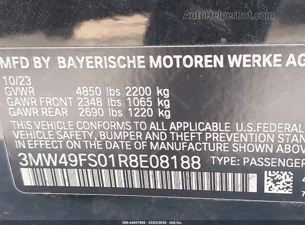 3MW49FS01R8E08188 2024 BMW M3 Black Widok komory silnika