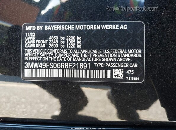 3MW49FS06R8E21891 2024 BMW M3 Black Вид підкапотного простору