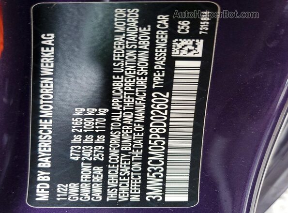 3MW53CM05P8D02602 2023 BMW M2 Purple Widok komory silnika