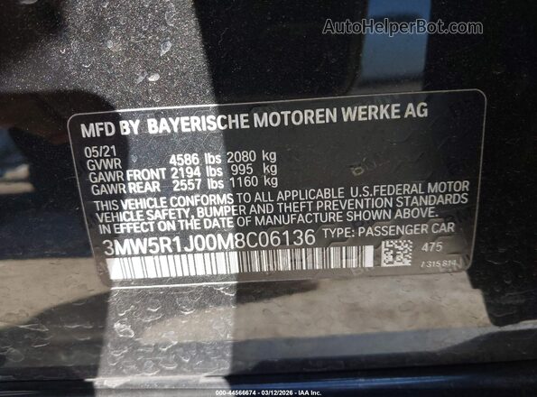 3MW5R1J00M8C06136 2021 BMW 3 SERIES Black Engine compartment view