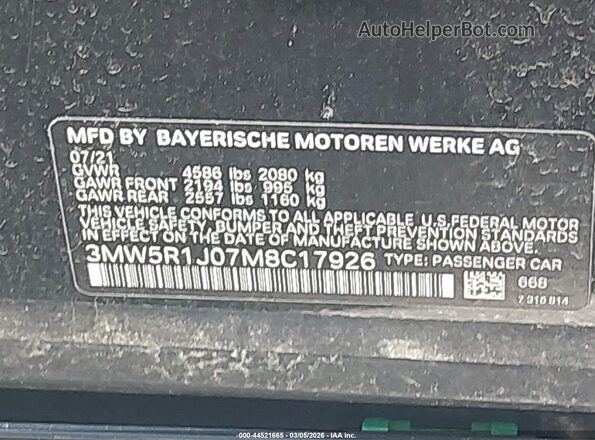 3MW5R1J07M8C17926 2021 BMW 7 SERIES Black Vista del compartimento del motor