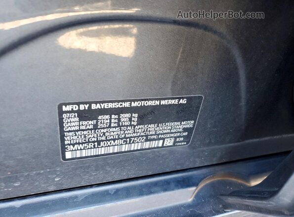 3MW5R1J0XM8C17502 2021 BMW 3 SERIES Charcoal Շարժիչի բաժամունքի տեսք