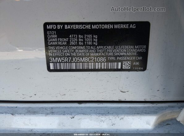 3MW5R7J05M8C21086 2021 BMW 7 SERIES Белый 