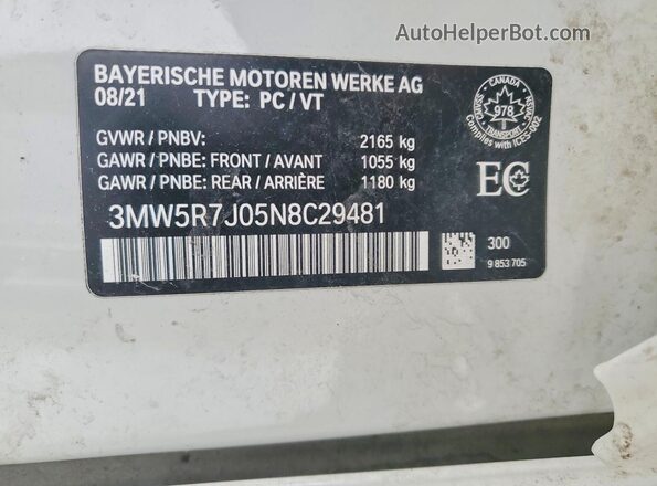 3MW5R7J05N8C29481 2022 BMW 3 SERIES White Engine compartment view