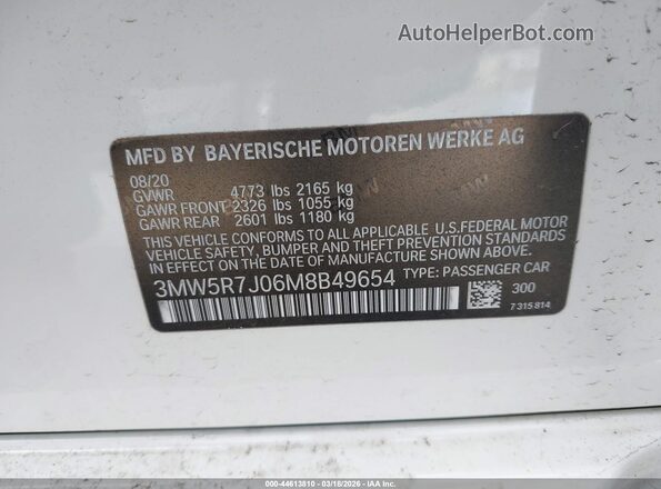 3MW5R7J06M8B49654 2021 BMW 7 SERIES White Widok komory silnika