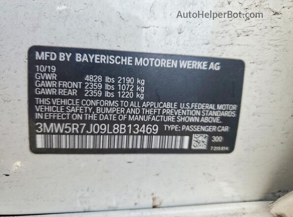 3MW5R7J09L8B13469 2020 BMW 3 SERIES White Вид підкапотного простору