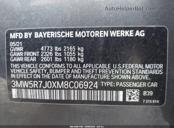 3MW5R7J0XM8C06924 2021 BMW 7 SERIES Gray ძრავის განყოფილების ხედი
