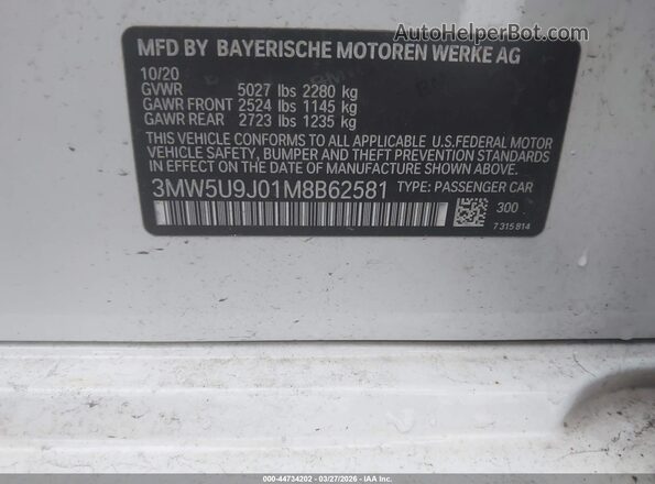 3MW5U9J01M8B62581 2021 BMW M3 White 
