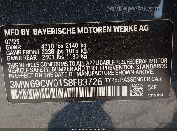 3MW69CW01S8F83726 2025 BMW 3 SERIES Dark Blue Vista del compartimento del motor