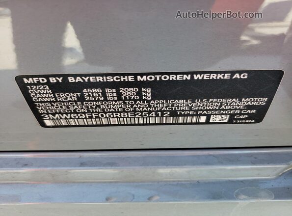 3MW69FF06R8E25412 2024 BMW 3 SERIES Серый Вид наклейки с VIN-кодом