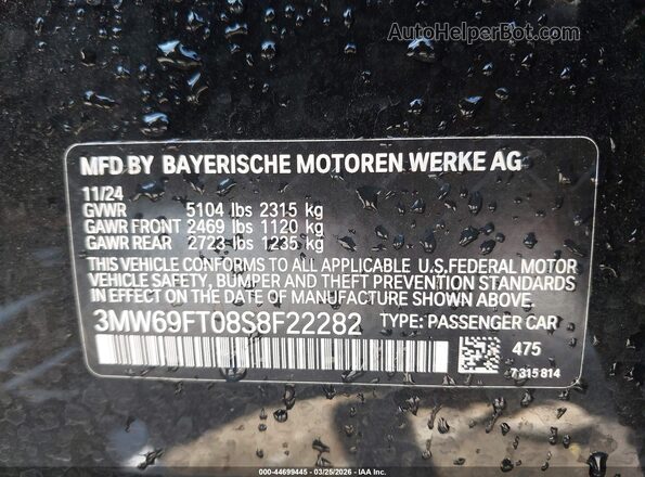 3MW69FT08S8F22282 2025 BMW M3 Black 