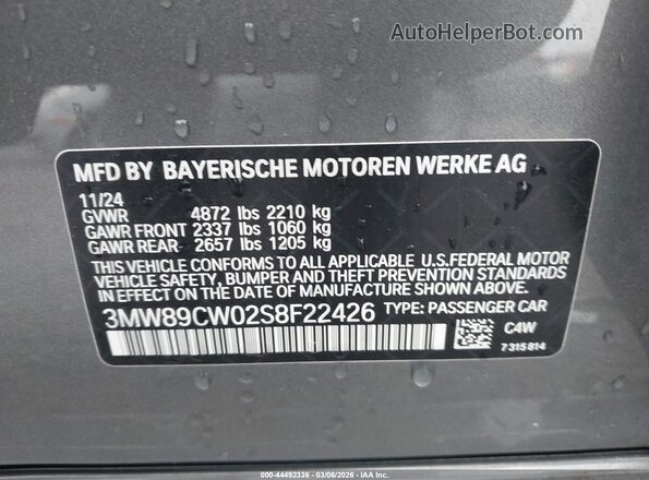 3MW89CW02S8F22426 2025 BMW 7 SERIES Gray 