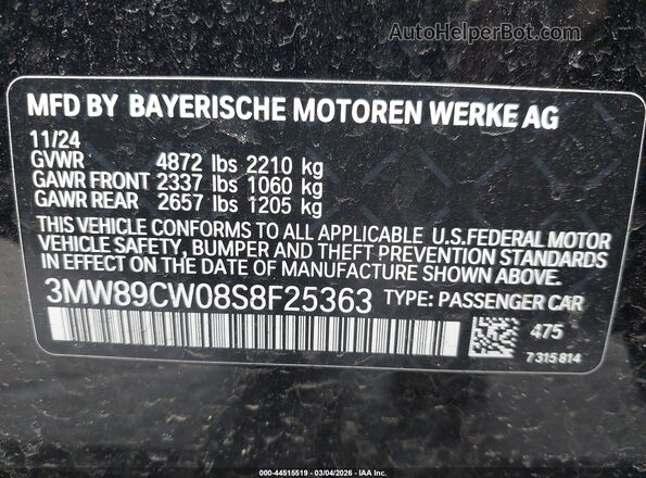 3MW89CW08S8F25363 2025 BMW 3 SERIES Черный Вид подкапотного пространства
