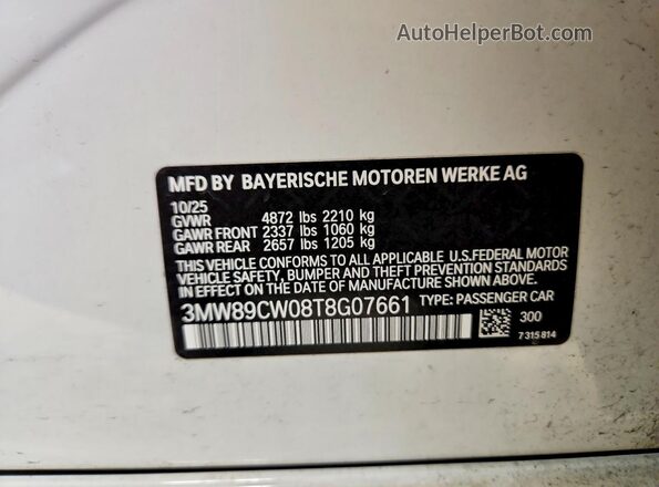 3MW89CW08T8G07661 2026 BMW 3 SERIES White VIN կոդի պիտակի տեսք