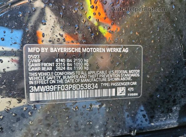 3MW89FF03P8D53834 2023 BMW 3 SERIES Угольный Вид наклейки с VIN-кодом