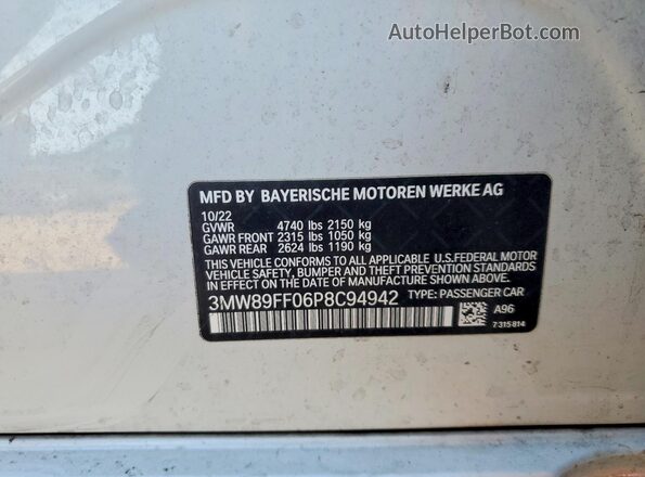 3MW89FF06P8C94942 2023 BMW 3 SERIES White Widok naklejki z numerem VIN