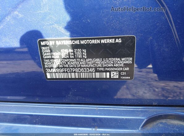 3MW89FF07P8D63346 2023 BMW 3 SERIES Blue Вид підкапотного простору