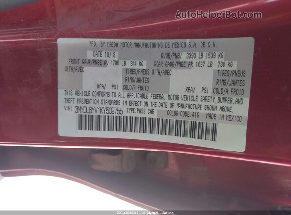 3MYDLBYV1KY509755 2019 TOYOTA YARIS Red Widok komory silnika