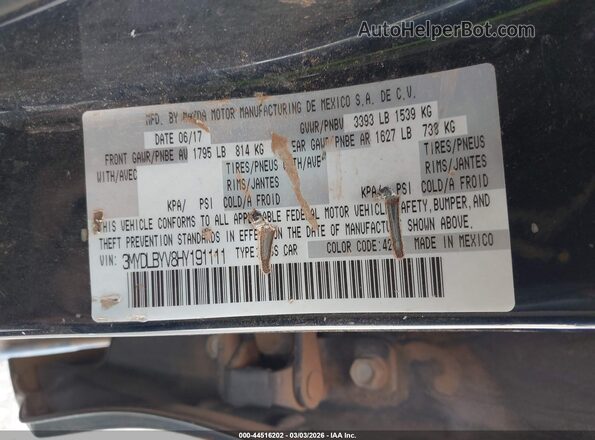 3MYDLBYV8HY191111 2017 TOYOTA YARIS IA Black 