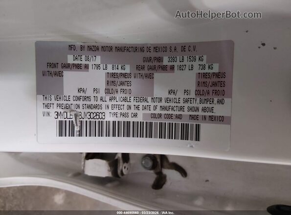 3MYDLBYV8JY302603 2018 TOYOTA YARIS IA White 